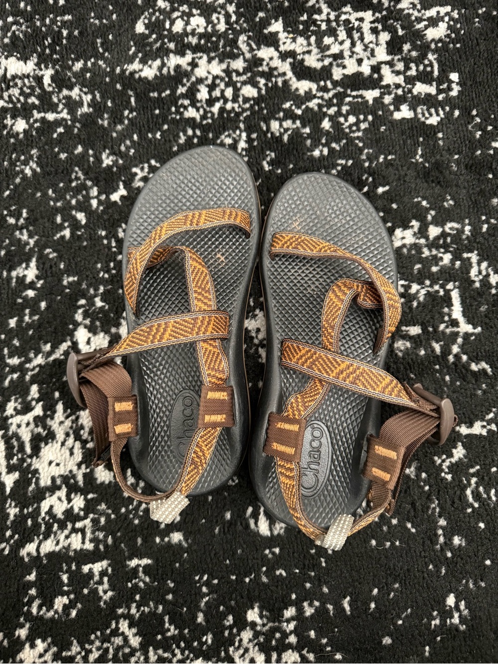 Chaco Brown and Orange Patterned Strap Sandals